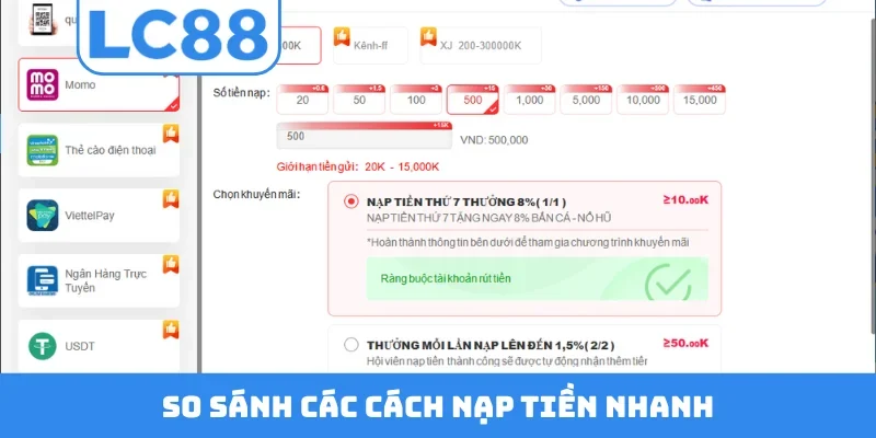 So sánh các cách nạp tiền nhanh